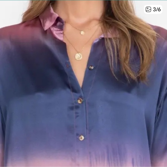 Johnny Was Luxurious and Gorgeous Blue Pink Ombre Silk Shirt Blouse 👚 - Picture 2 of 6